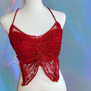 Red Butterfly Embroidered Top